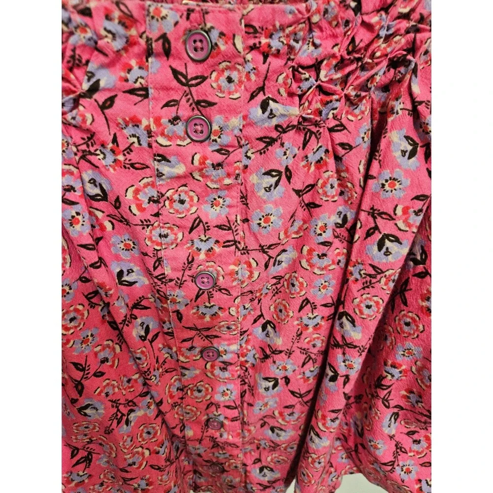 Free People M Pink Floral Peasant Blouse 100% Cotton Puff Sleeve Boho Cottagecor